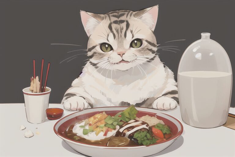 五感で味わえば幸せ。という雰囲気の猫のイラスト。